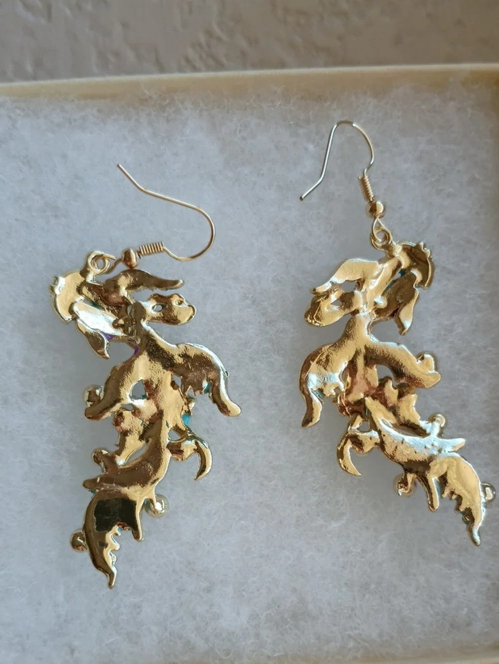 Betta Fish Enamel Pearl 3D Earrings Gold Toned
